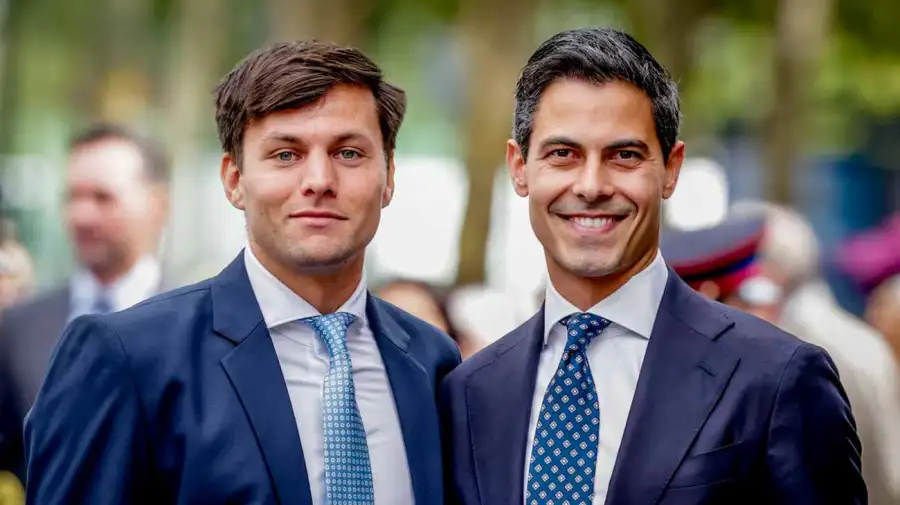 El primer ministro neerlandés, Rob Jetten y su pareja, el argentino Nicolás Keenan
