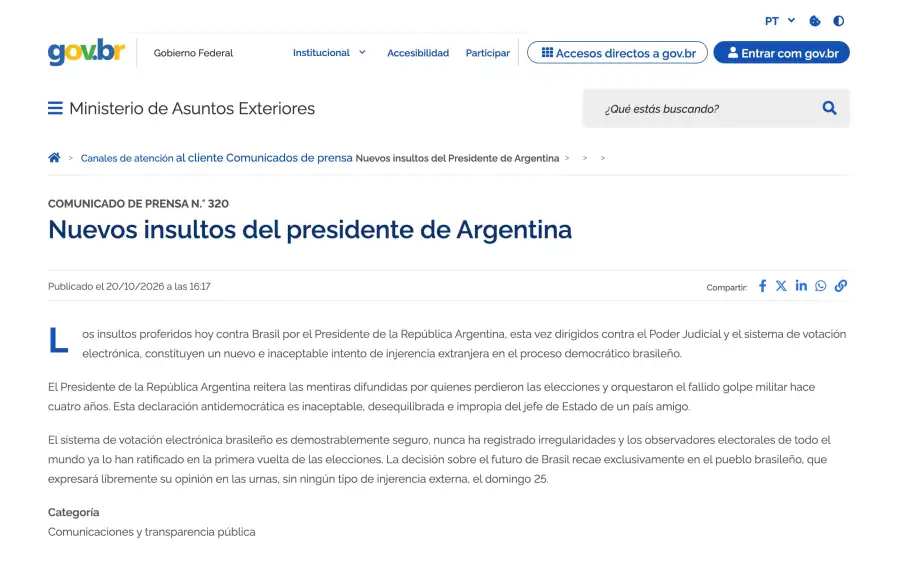 Comunicado de prensa del Ministerio de Asuntos Exteriores.