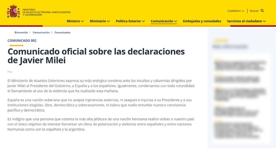 Comunicado oficial sobre las declaraciones de Javier Milei