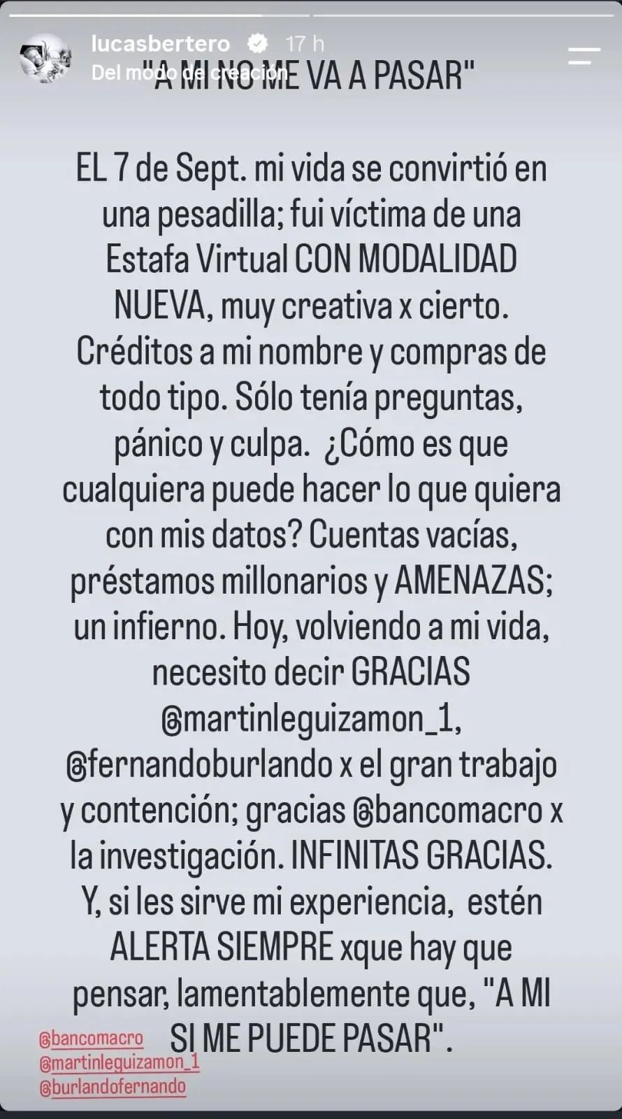 La estafa a Lucas Bertero