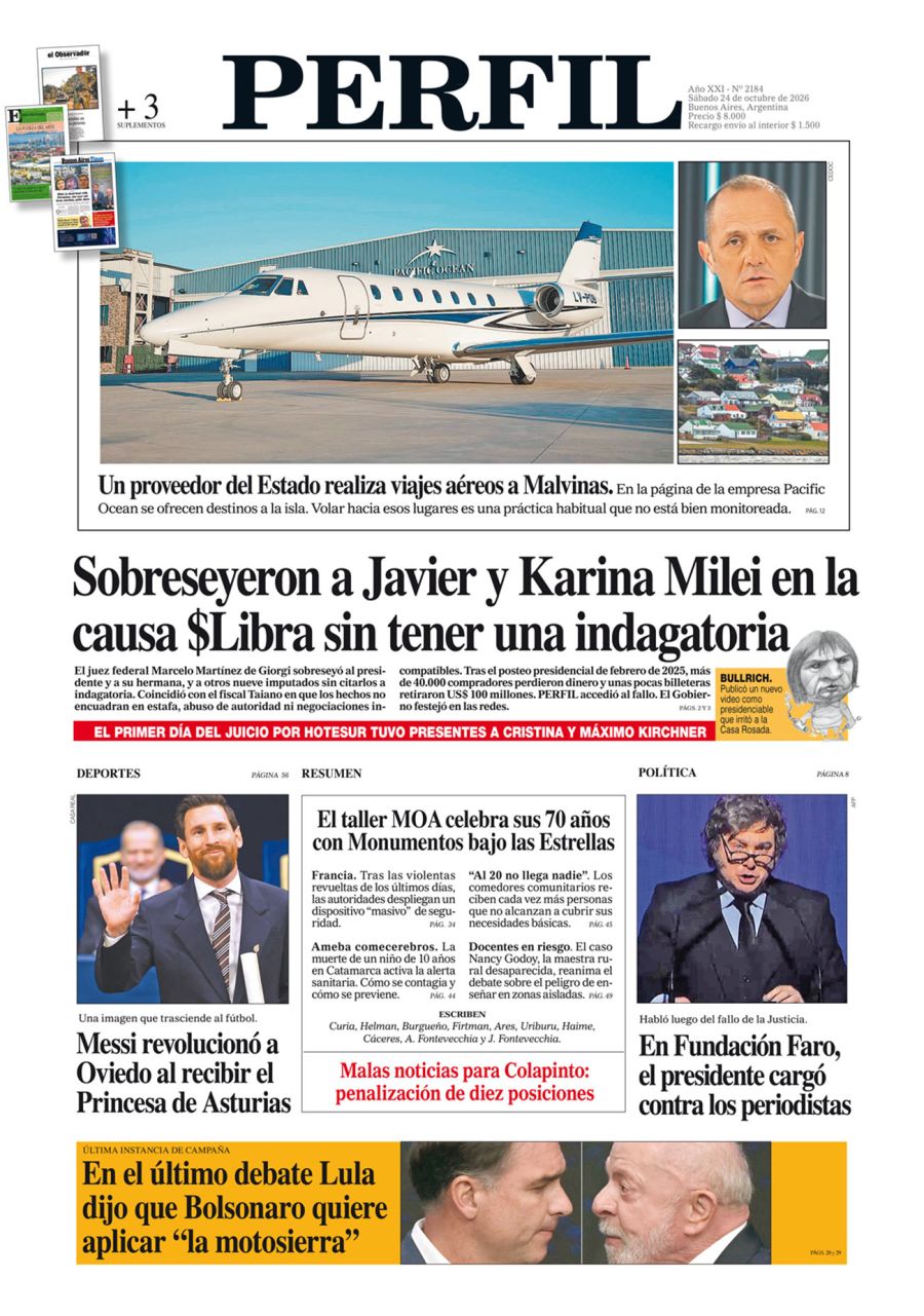 La tapa del Diario PERFIL del sábado 24 de octubre de 2026