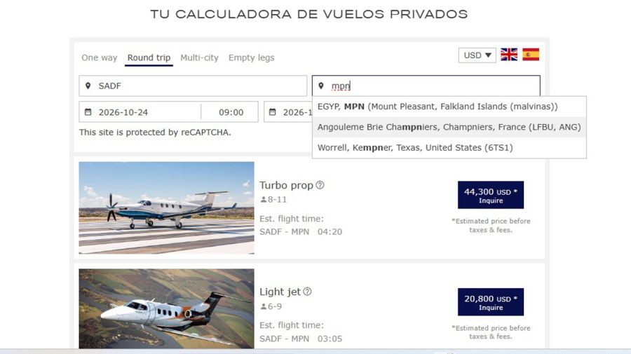 Oferta de vuelos de Pacific Ocean. La calculadora refleja que las travesías están disponibles.