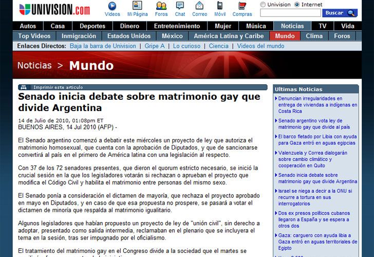 La Prensa Internacional Espero Atenta La Decision Sobre El Matrimonio Gay Perfil