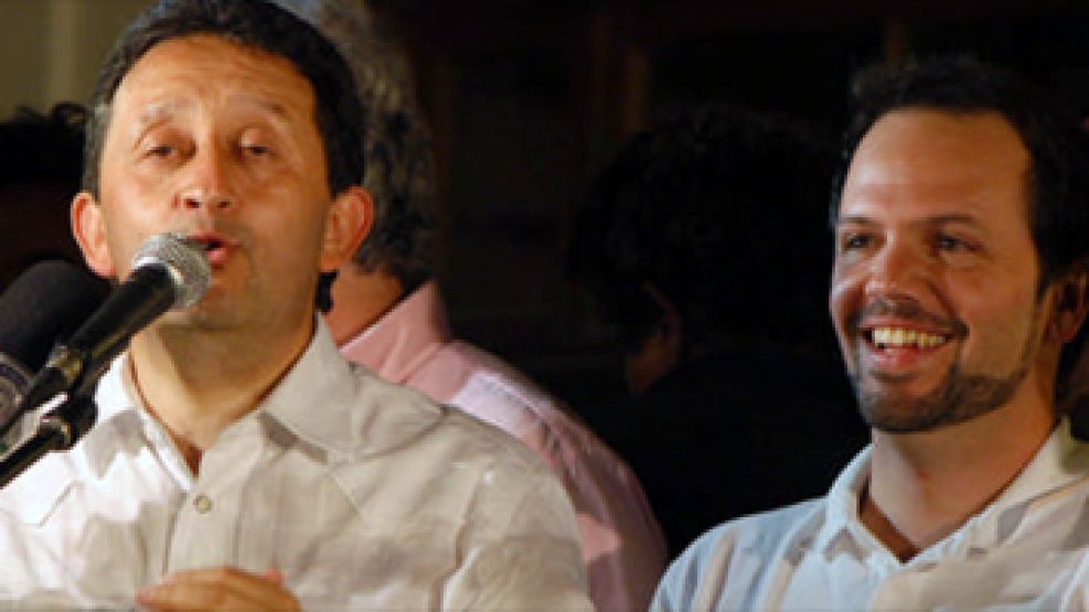 El gobernador de Mendoza, Celso Jaque, y su compañero de fórmula, Cristian Racconto, cuando aún no estaban enfrentados.