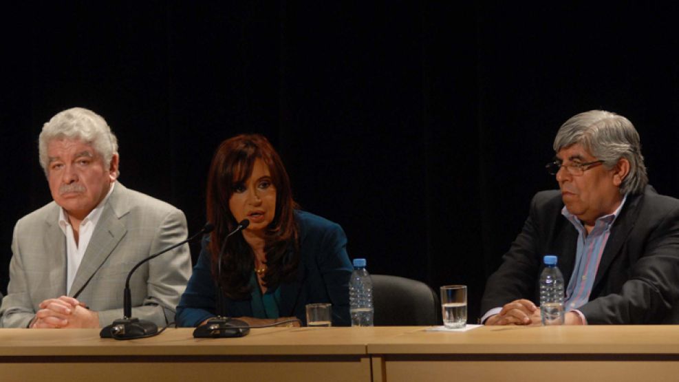 José Pedraza junto a Cristina Kirchner y Hugo Moyano.