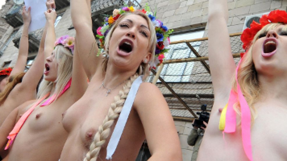 Un topless de protesta en Ucrania.