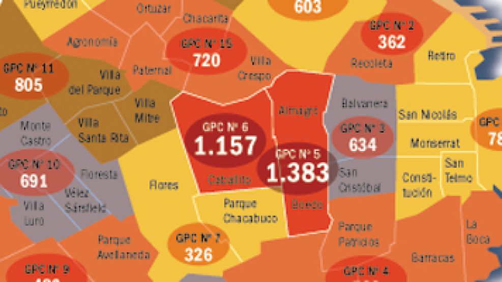 El mapa de las mediaciones por conflictos entre vecinos en Capital Federal.