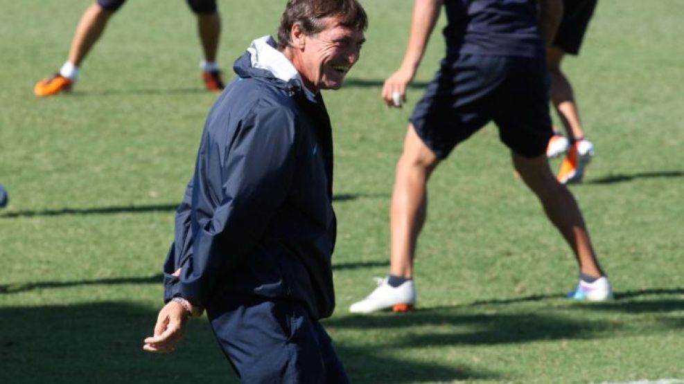 Falcioni, esta mañana en el entrenamiento de Boca