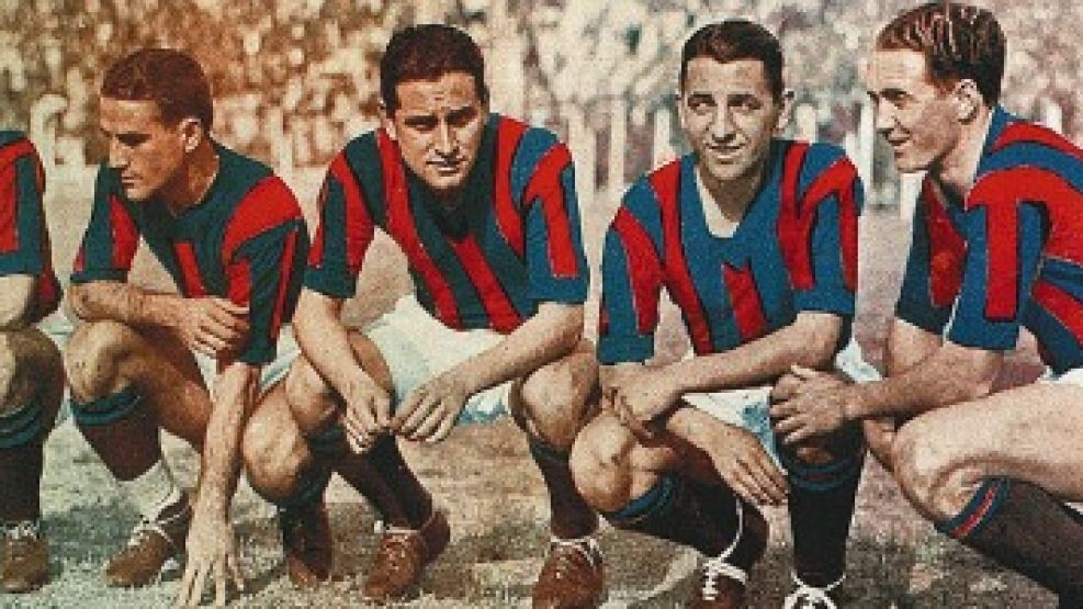 Una de las formaciones de la muy buena delantera de San Lorenzo en 1936: Cavadini, Alarcón, Naón, Diego García y Pantó.