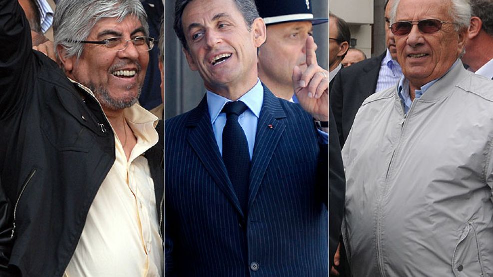 Moyano, Sarkozy y Recalde.
