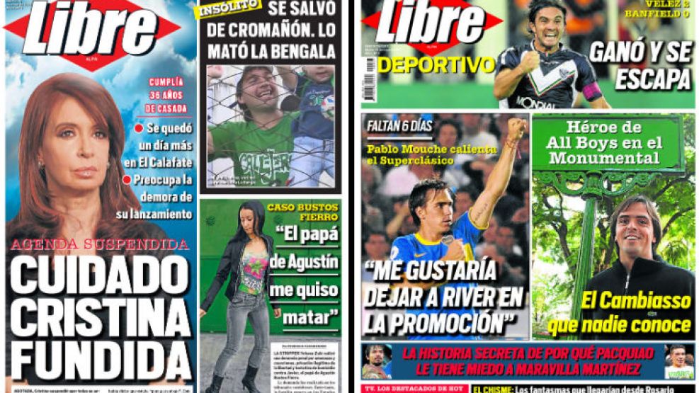 Tapa y Contratapa (Libre Deportivo) de Libre, el diario más rápido del país.
