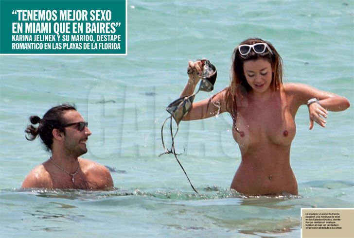 Karina Jelinek desnuda en el mar.