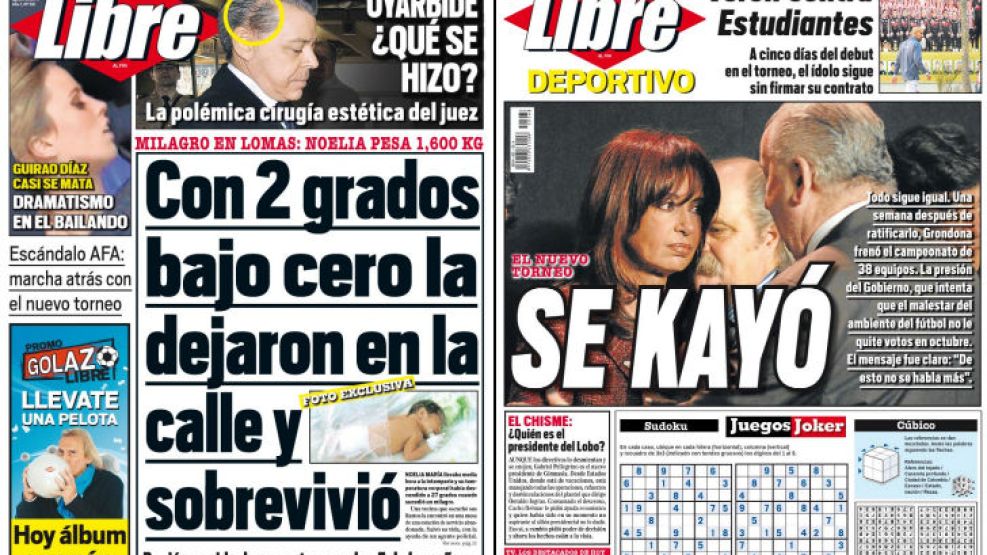 Tapa y contratapa del diario más rápido del país.