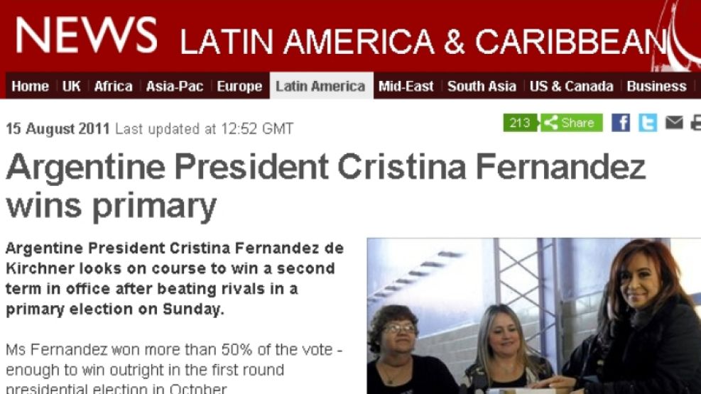 El contundente triunfo de Cristina, destacado en los grandes medios del mundo.