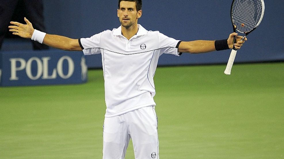 Djokovic festeja en la final del US Open. El serbio venció a Nadal y ganó su tercer Grand Slam del año.