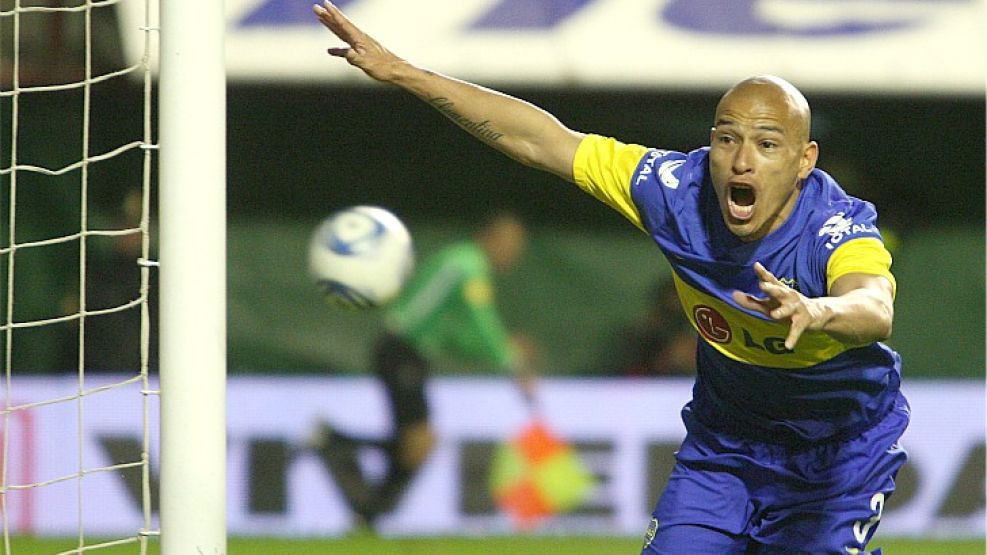 El grito de Clemente Rodríguez tras su gol.