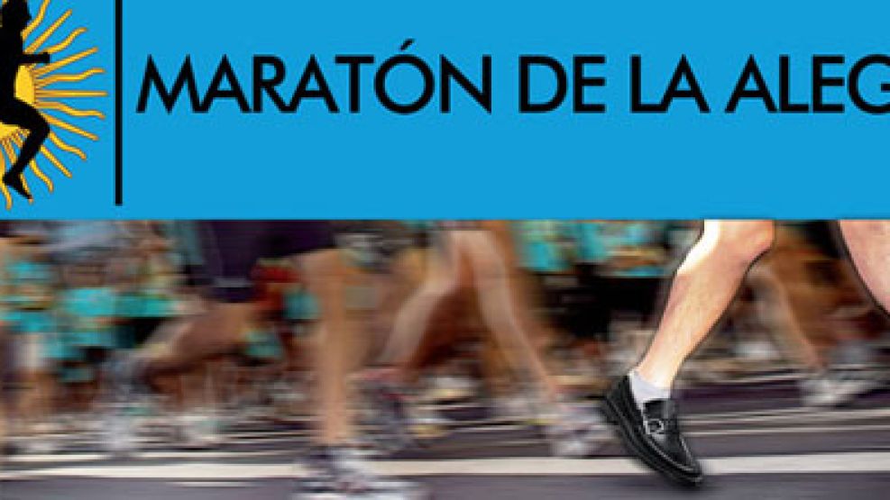 El flyer de la "Maratón de la Alegría", con los mocasines que usaba el ex presidente. Abajo, los auspiciantes: ANSES, PAMI, Ministerio de Desarrollo Social, Secretaria de Deportes, Ministerio de Salud