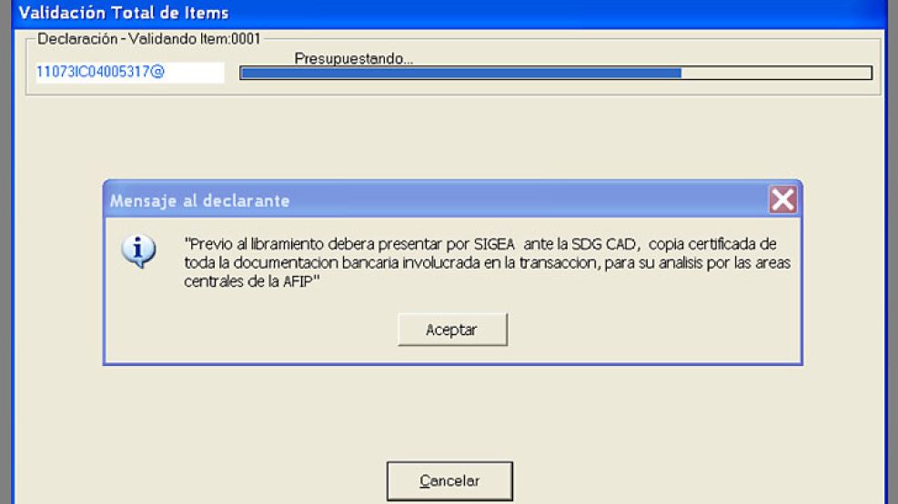 Así se veía el Sistema María para el registro de importaciones hoy, para todas las destinaciones y de todos los contribuyentes del país.