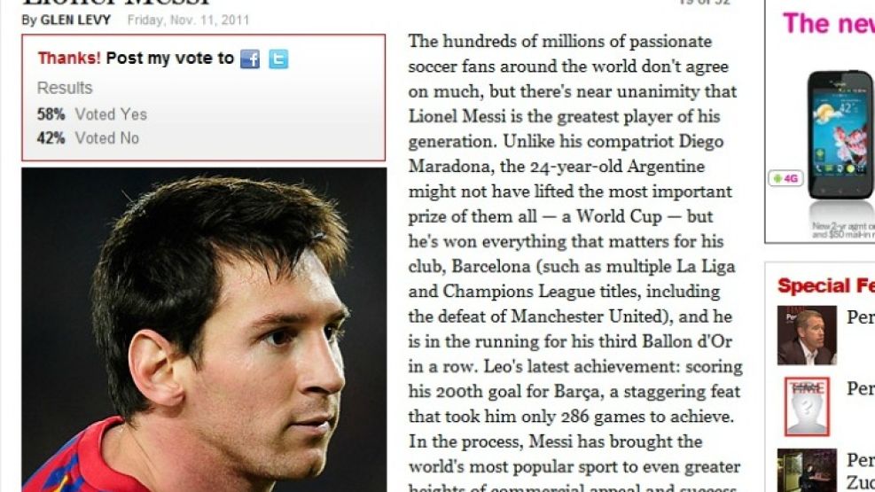 Messi está entre los 32 finalistas para Personaje del Año de Time.