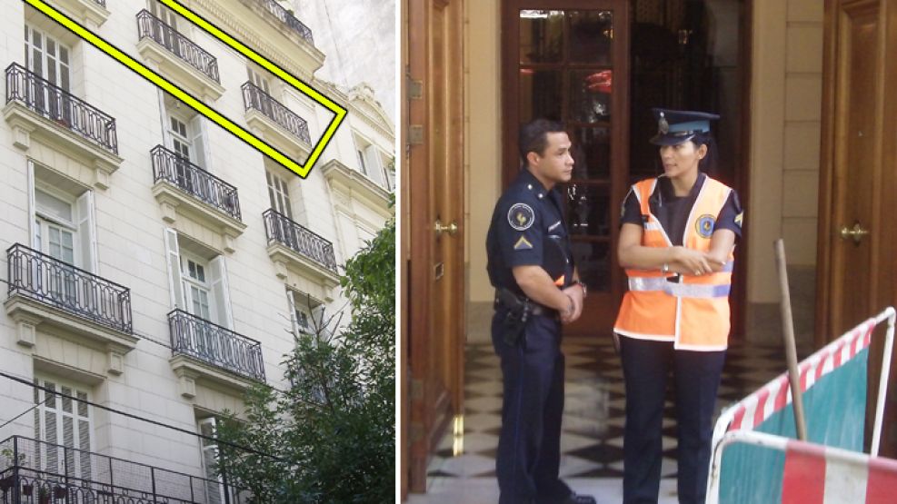 Las gemelas Laguardia vivían desde hace décadas en el 4º piso del edificio de Juncal 1837, a 30 metros de la avenida Callao. Hoy la Policía Federal montó una guardia en la puerta.