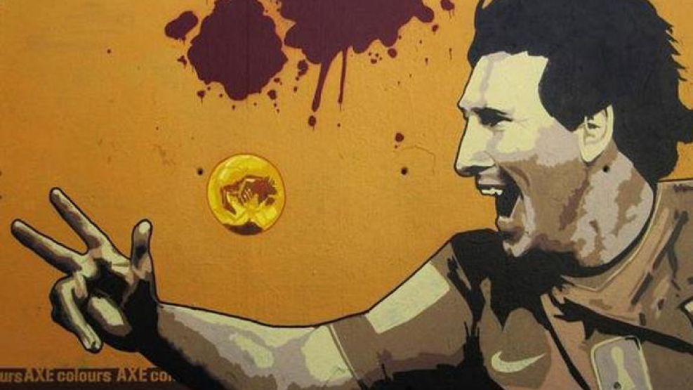 El imponente graffiti de Lionel Messi. 