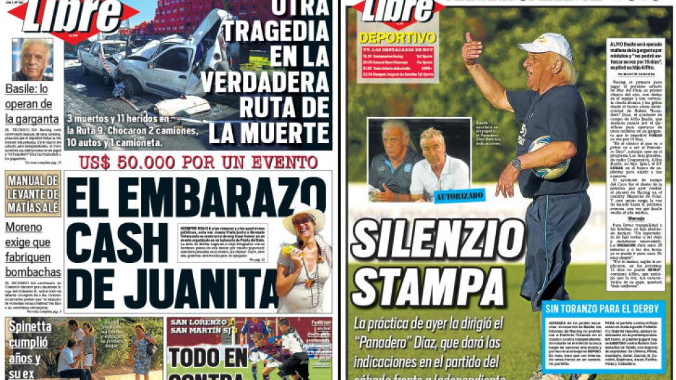 Tapa y contratapa del diario más rápido del país.