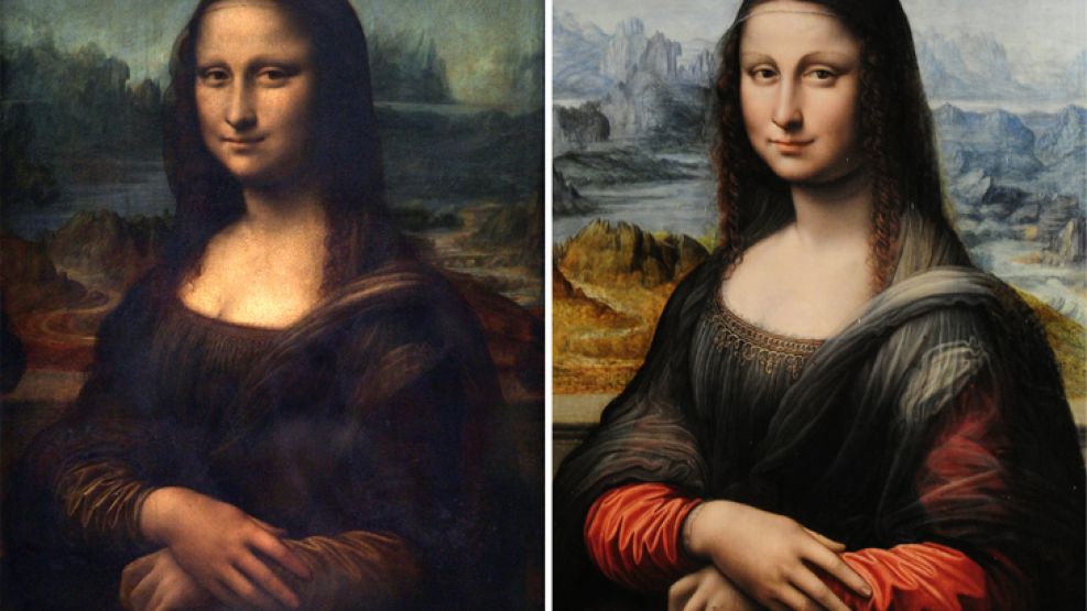 Las dos Giacondas. Una, la de Leonardo Da Vinci (Louvre) y la otra, de uno de sus alumnos, en el museo del Prado. 