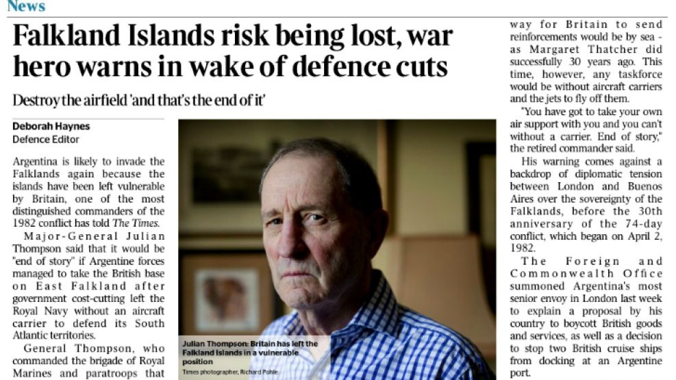El héroe de guerra británico denunció la vulnerabilidad militar en las Islas Malvinas.