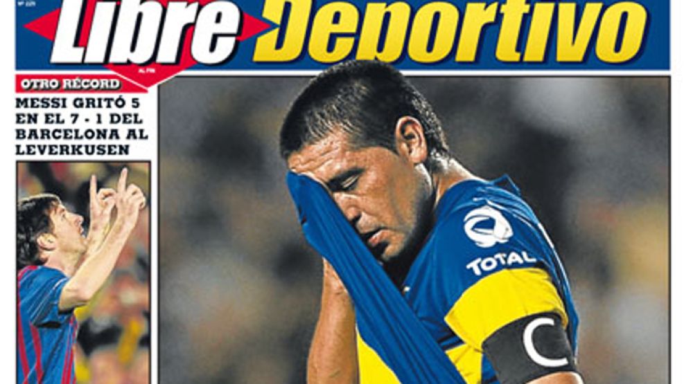 Juan Román Riquelme y la derrota de Boca en la portada de Libre Deportivo este jueves. 