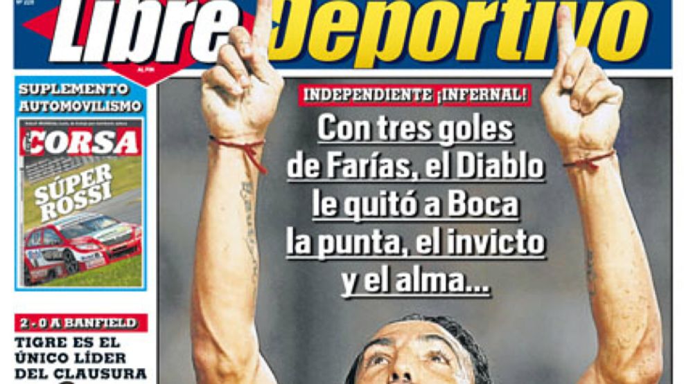 El clásico entre Independiente y Boca en la portada de Libre Deportivo de este lunes. 