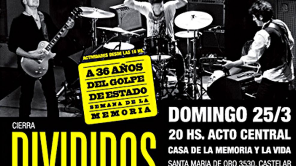 Divididos tocará el 25 de marzo "gratis" en Morón.