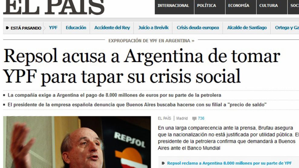La portada de El País, de España, esta mañana. 