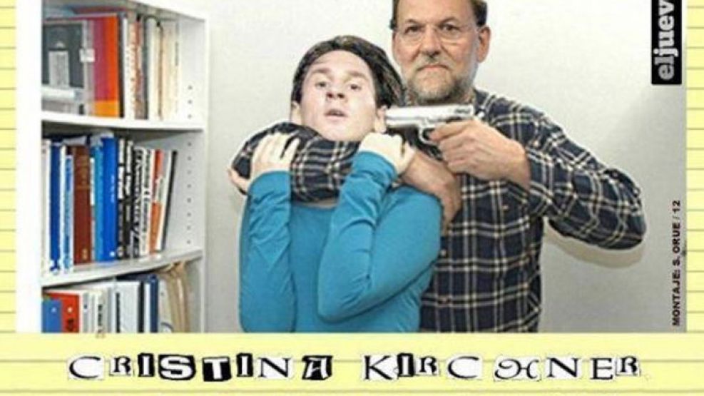 Rajoy la apunta a Messi con un arma.