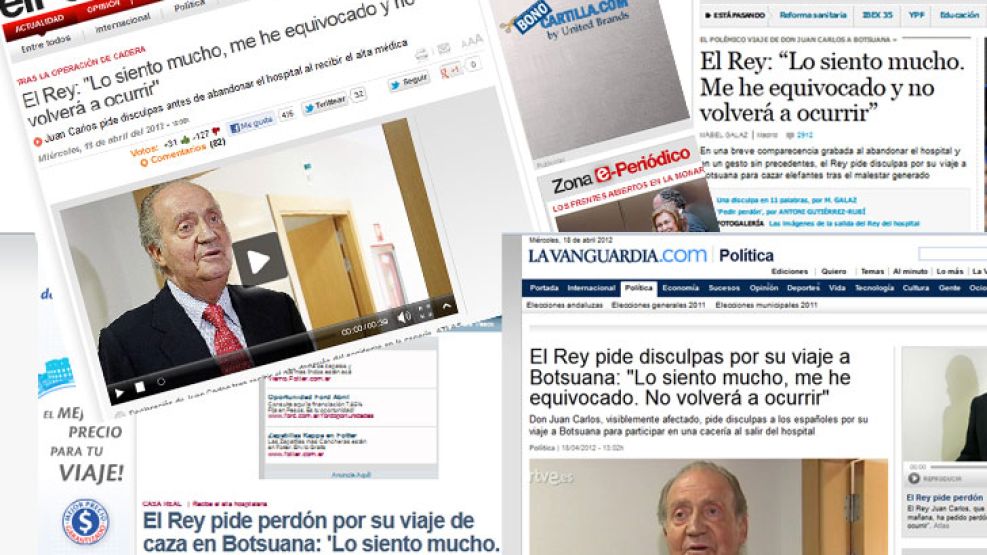 Las disculpas del Rey Juan Carlos, en los principales medios españoles.