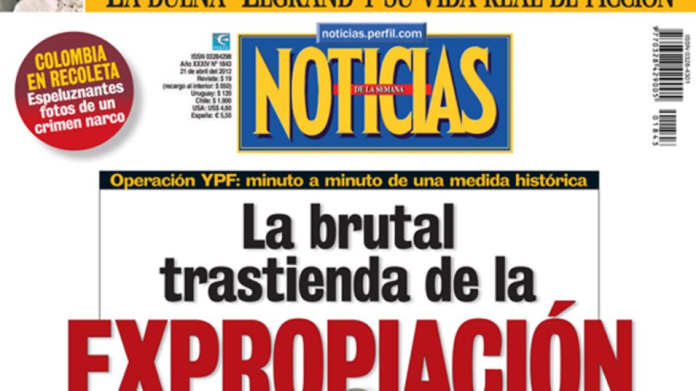 La nacionalización de YPF en la portada de Noticias que sale esta noche. 