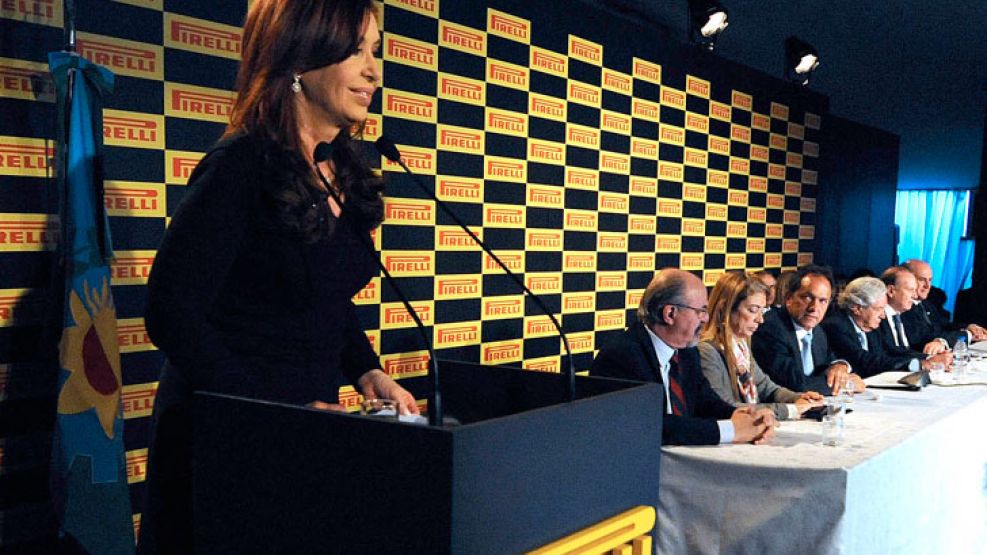 Cristina Fernández, en un acto en Pirelli de esta tarde.