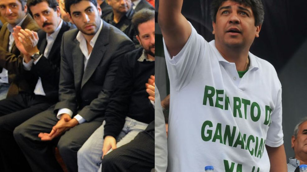 Facundo, en el acto de expropiación de YPF junto a Cristina. Pablo, con su padre Hugo.