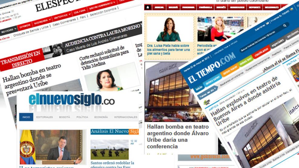 Los portales de la prensa colombiana se hicieron eco del hallazgo de una bomba para atentar con Alvaro Uribe.