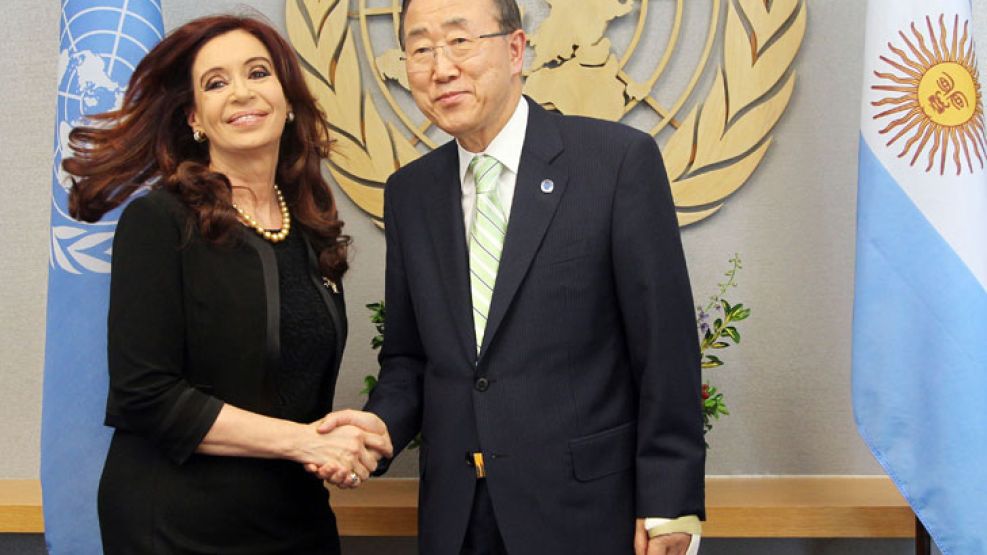 Cristina saludó al secretario general de la ONU, Ban Ki-Moon.