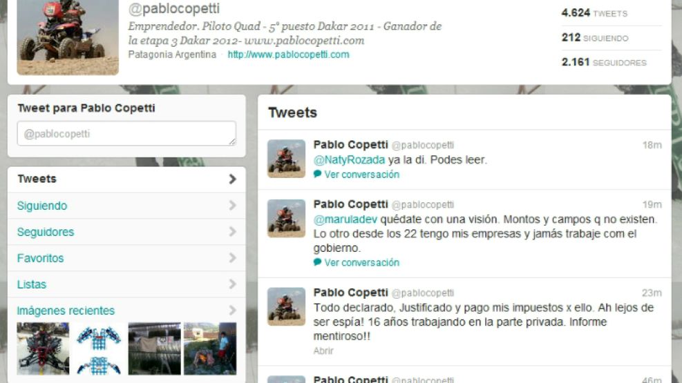 La cuenta de Twitter de Pablo Copetti fue eliminada hace horas.