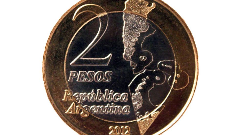 Las nuevas monedas de dos pesos.