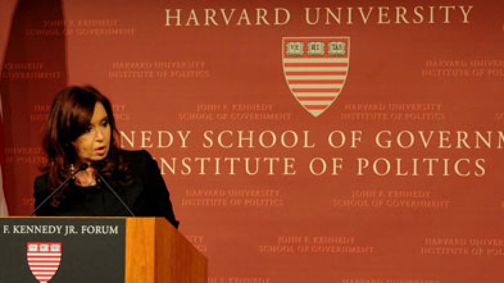 La Presidenta en uno de los pasajes de su alocución en Harvard