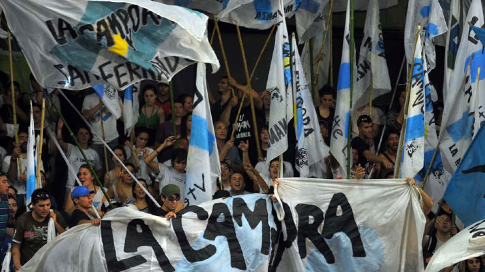 La Cámpora durante un acto por el Día de La Militancia en el Microestadio de Ferrocarril Oeste, en Caballito. 