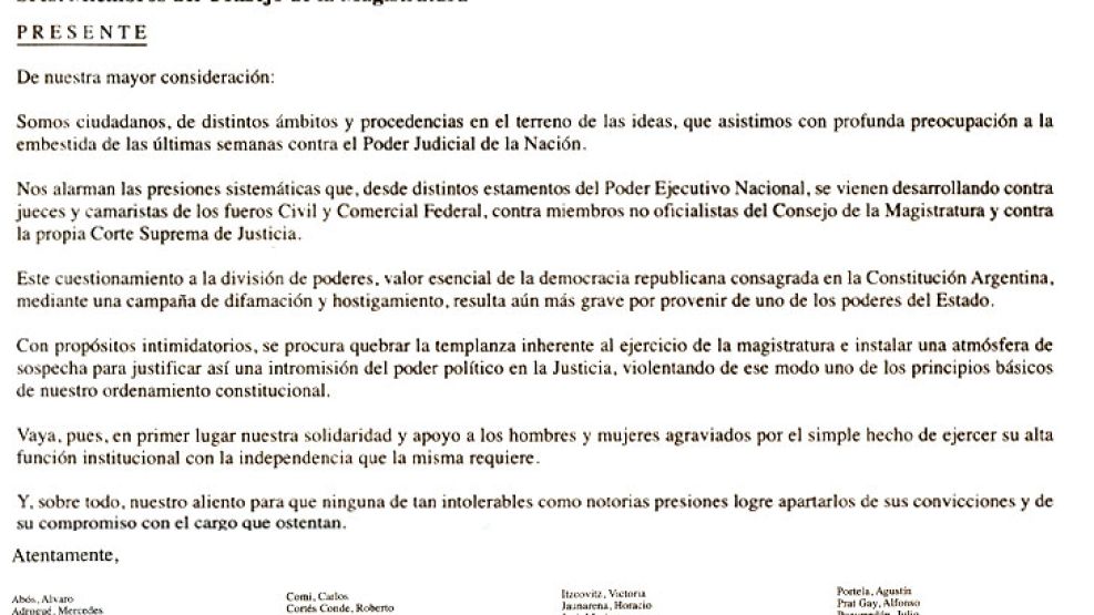 Solicitada publicada en los principales diarios. Firmaron pensadores de distintas áreas.