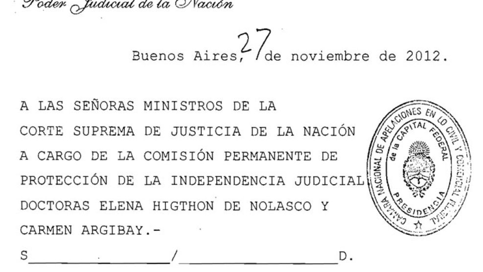 Extracto de la carta firmada por todos los jueces del fuero.