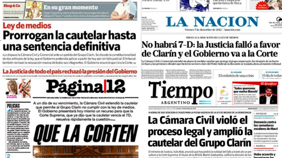 Las tapas de los diarios, tras la caída del 7D.