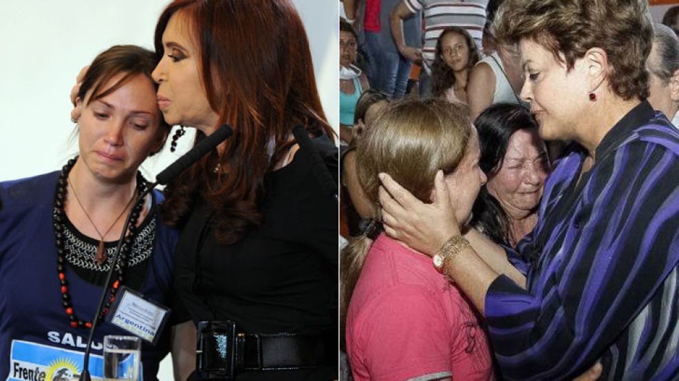 Dilma Rousseff visitó a los familiares de las víctimas horas después de la tragedia. CFK solo se mostró con una enfermera militante que viajaba en el tren accidentando y que ayudó a rescatar heridos.