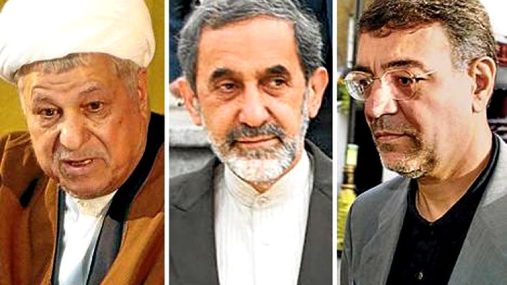 Alí Rafsanjani, ex presidente. Alí Velayati, ex canciller. Hadi Soleimanpour, ex embajador.
