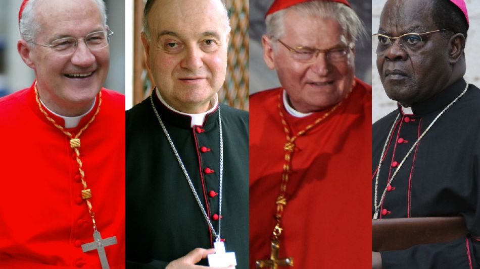 Cuatro firmes candidatos (izq a der): Marc Ouellet, Leonardo Sandri, Angelo Scola, Laurent Monsengwo Pasinya.