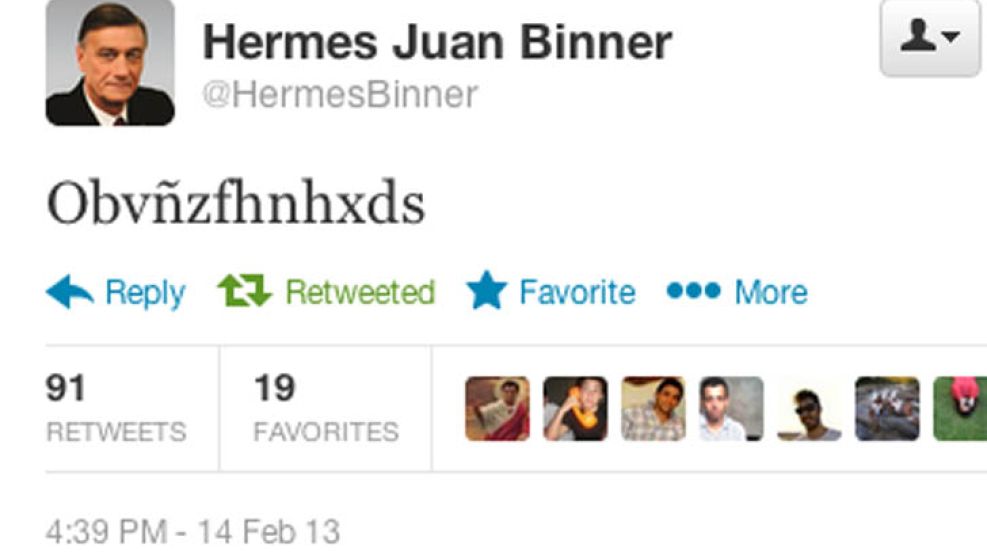 Captura del tweet erróneo de Binner. Luego lo borró.